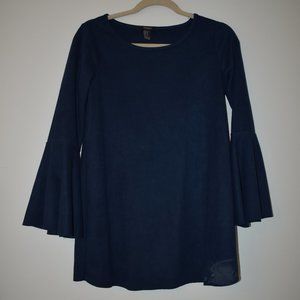 F21 Blue Suede Bell-Sleeve Blouse | Size M